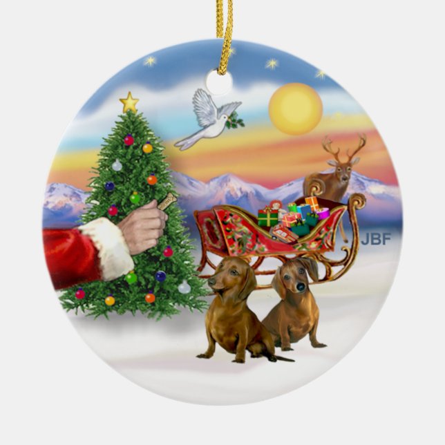 Adorno De Cerámica Tratamiento para dos Dachshunds (rojo/marrón) (Frente)