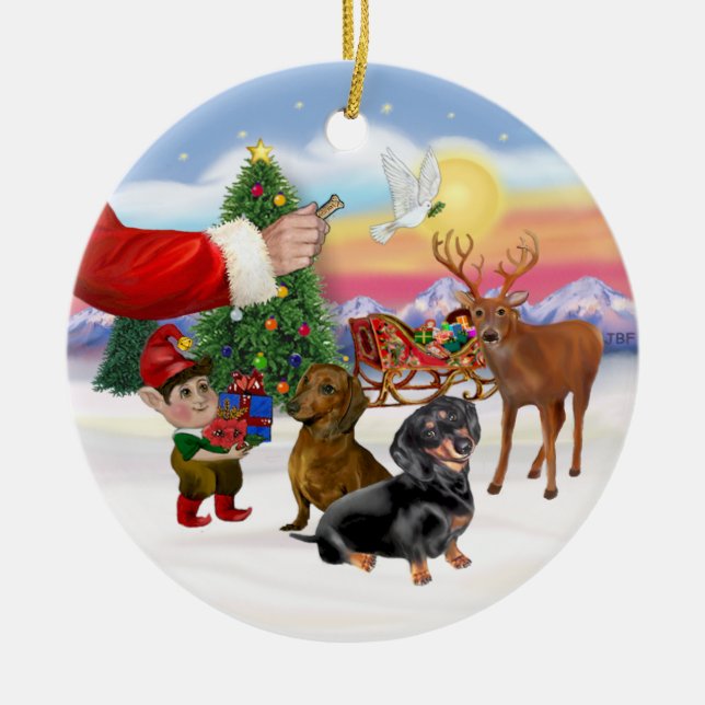 Adorno De Cerámica Tratar para dos Dachshunds (Frente)