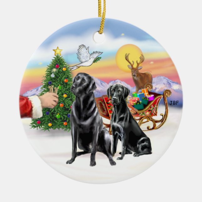 Adorno De Cerámica Tratar para dos labradores negros (Frente)