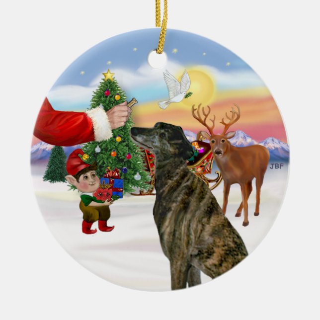 Adorno De Cerámica Tratar para un Greyhound Brindle (Frente)