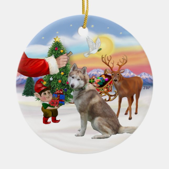 Adorno De Cerámica Tratar para un Husky Siberiano (rojo) (Frente)