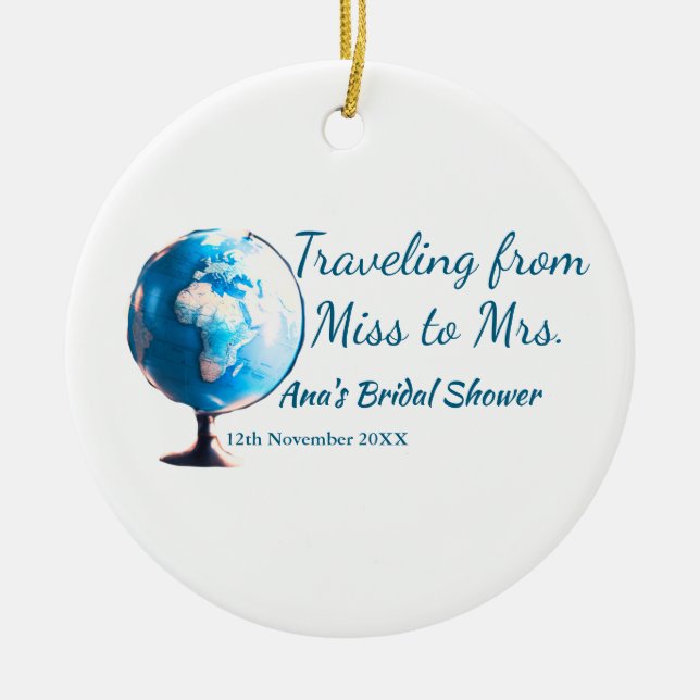 Adorno De Cerámica Travel ducha de novia añadir nombre fecha señorita (Frente)
