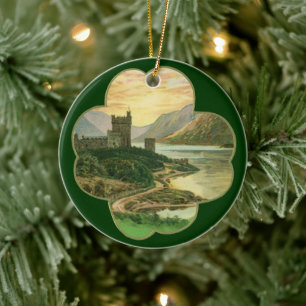 Adorno De Cerámica Trébol dorado Lucky Vintage con un castillo irland
