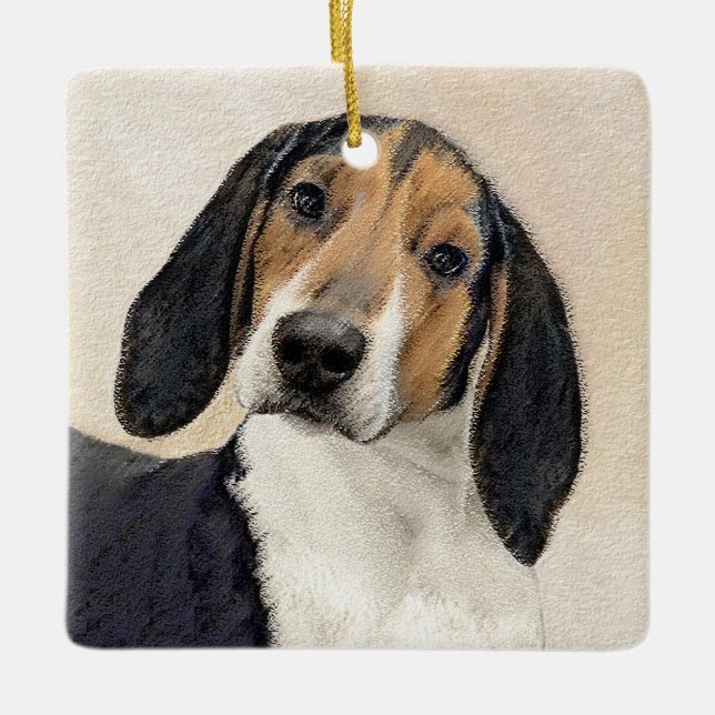 Adorno De Cerámica Treeing Walker Coonhound Painting - Arte original (Anverso)