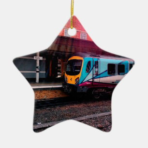 Adorno De Cerámica Tren azul claro