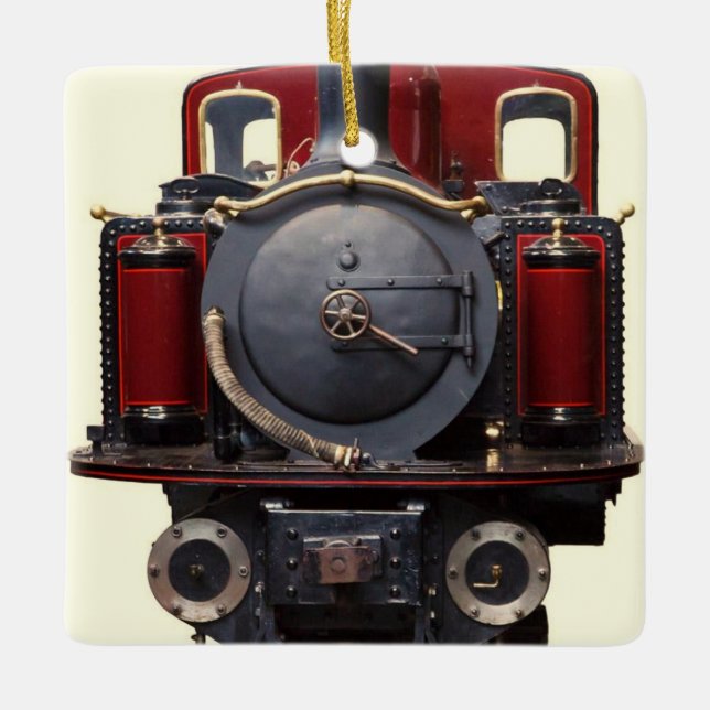 Adorno De Cerámica Tren Azul Y Rojo (Anverso)