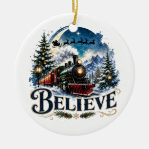 Adorno De Cerámica Tren de Navidad Believe