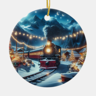 Adorno De Cerámica Tren de Navidad Mágico Escena Invernal Nevada