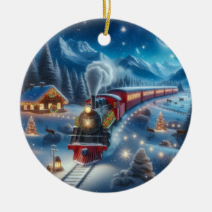 Adorno De Cerámica Tren de Navidad Mágico Escena Invernal Nevada