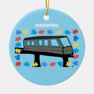 Adorno De Cerámica Tren monorrail neurodiverso rompecabezas autismo