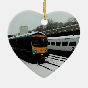 Adorno De Cerámica Tren turquesa y amarillo