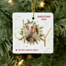 Adorno De Cerámica Trendy Joy Pine Boughs Wreath Christmas Photo