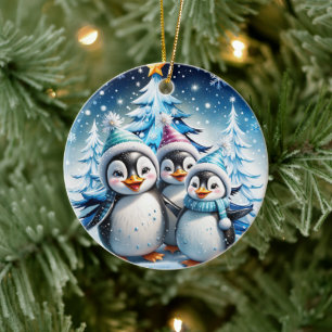 Adorno De Cerámica Tres adorables pingüinos