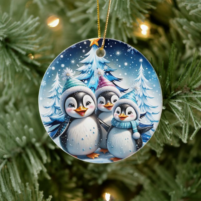 Adorno De Cerámica Tres adorables pingüinos (Árbol)