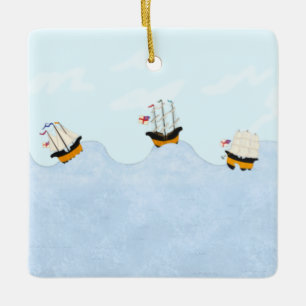 Adorno De Cerámica Tres barcos navegando en el mar Rodante