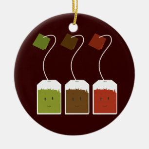 Adorno De Cerámica Tres bolsitas de té sonrientes