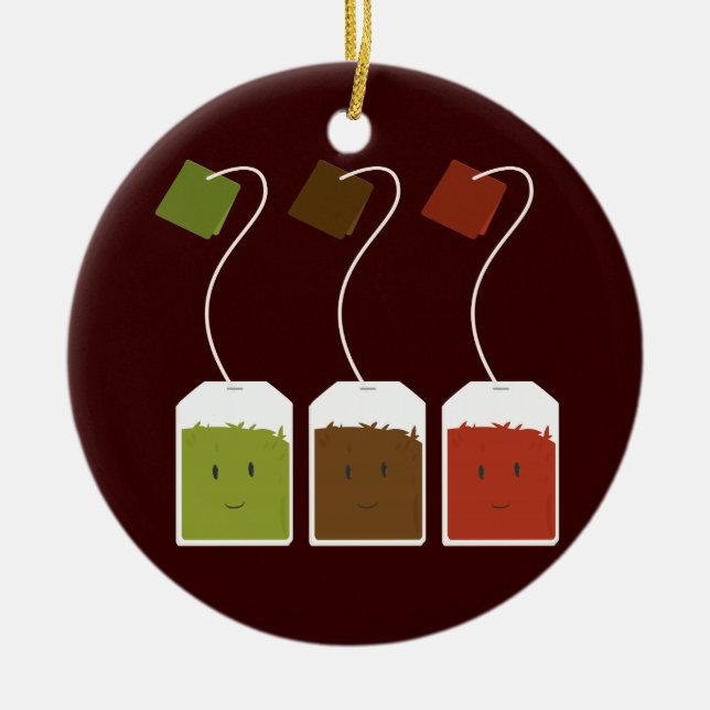 Adorno De Cerámica Tres bolsitas de té sonrientes (Frente)