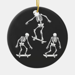 Adorno De Cerámica Tres Cuidados Skeleton Skeleton Halloween Skateboa