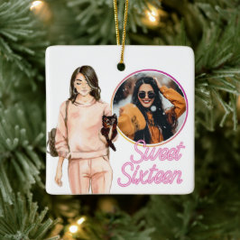 Adorno De Cerámica Tres Dulces FOTOGRÁFICAS Dieciséis Navidades Chica