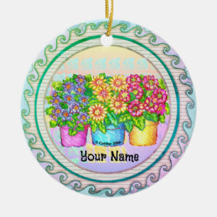 Adorno De Cerámica Tres flores de jarrón