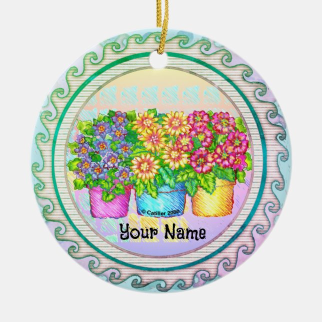 Adorno De Cerámica Tres flores de jarrón (Frente)