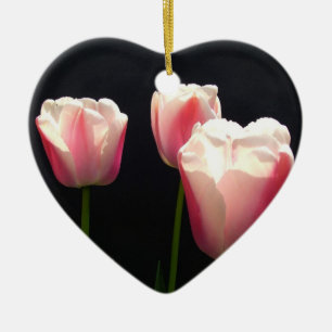 Adorno De Cerámica Tres flores de tulipán rosadas. Navidad, fiestas.