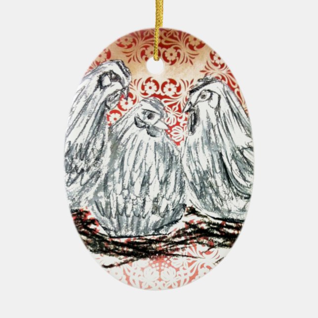 Adorno De Cerámica Tres gallinas francesas (Frente)