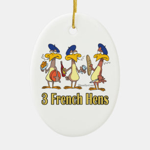 Adorno De Cerámica tres gallinas francesas 3er tercer día de navidad