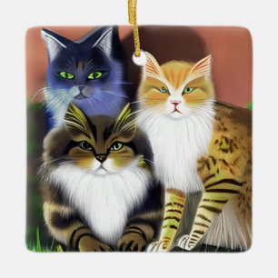 Adorno De Cerámica Tres gatos con actitud