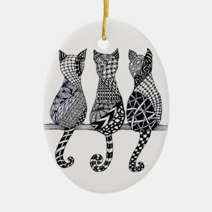Adorno De Cerámica Tres gatos de carne, personalización opcional