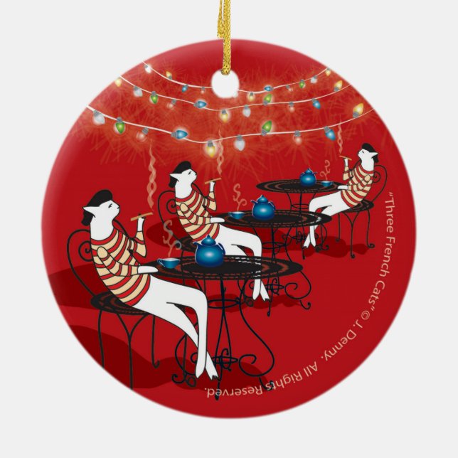 Adorno De Cerámica Tres gatos franceses... de doble cara (Atrás)