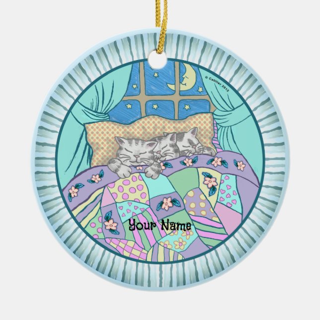 Adorno De Cerámica Tres gatos gatitos duermen (Frente)