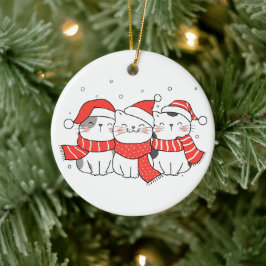 Adorno De Cerámica Tres gatos Navidades en Gorras y espantos