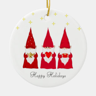 Adorno De Cerámica Tres gnomos de Navidad y estrellas