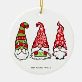 Adorno De Cerámica Tres Ilustraciones Gnomes Feliz Navidad