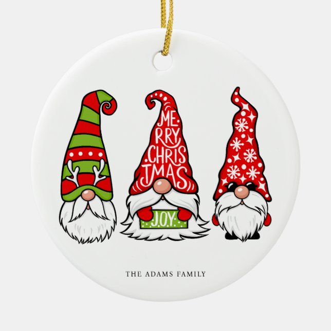 Adorno De Cerámica Tres Ilustraciones Gnomes Feliz Navidad (Frente)