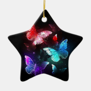 Adorno De Cerámica Tres mariposas brillantes en el fondo nocturno
