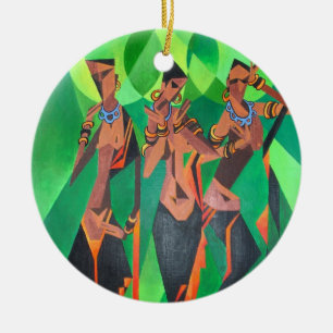Adorno De Cerámica Tres mujeres negras tradicionales étnicas bailando