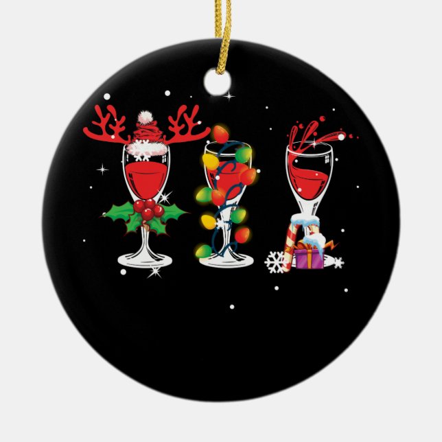 Adorno De Cerámica Tres Navidades de Red Wine Santa Hat (Frente)