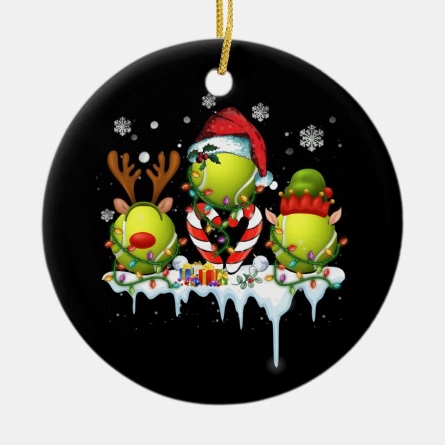 Adorno De Cerámica Tres Navidades de tenis de Santa Reindee de Ball (Frente)