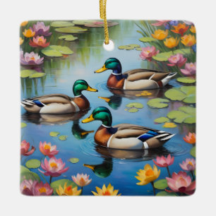 Adorno De Cerámica Tres patos mallard