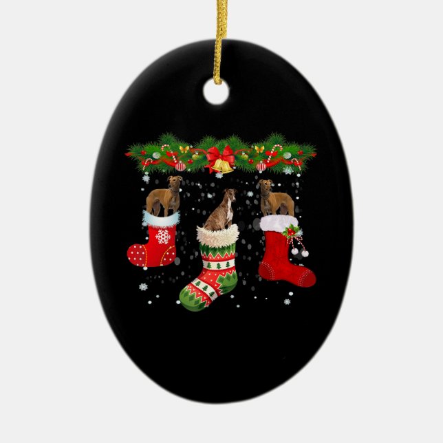 Adorno De Cerámica Tres Perros De Greyhound En Santa Navidades De Luc (Frente)