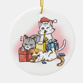 Adorno De Cerámica Tres Personalizados  Navidades gatitos desenredar 