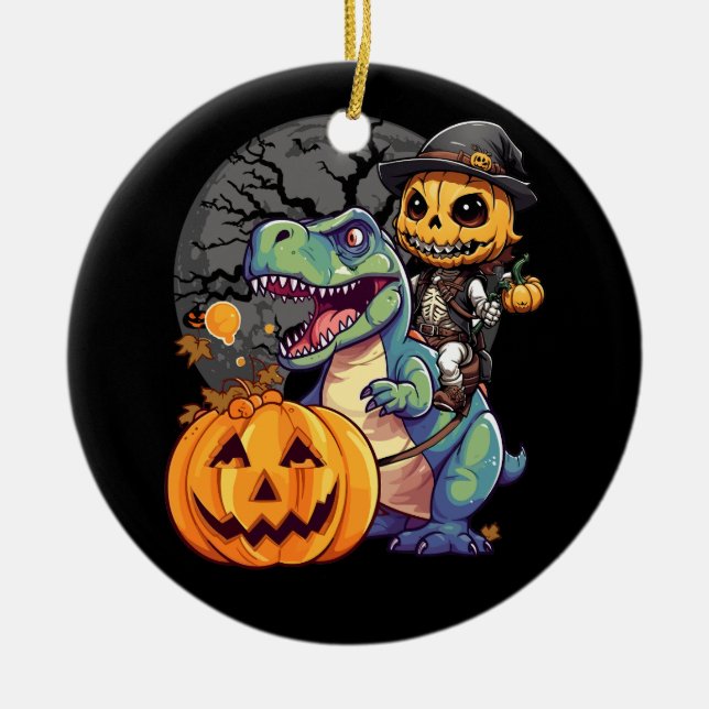 Adorno De Cerámica Trex Calabaza Dinosaurio Halloween Niños Mummy Zom (Frente)