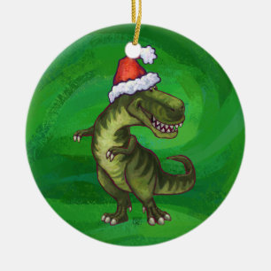 Adorno De Cerámica TRex en Santa Hat en Green