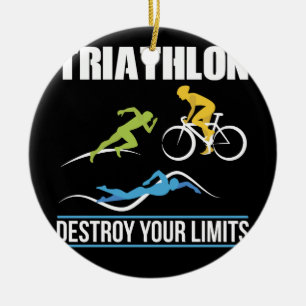 Adorno De Cerámica Triatlón Destruye Tus Límites Corre Bañada De Bici