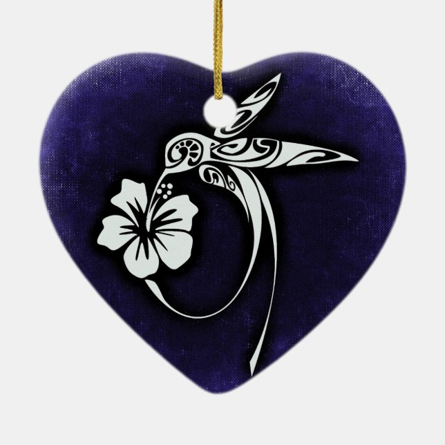 Adorno De Cerámica Tribal Art Bird Motif on Blue (Atrás)