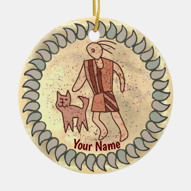 Adorno De Cerámica Tribal Cat Person ornament (Frente)