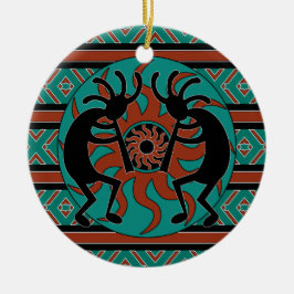 Adorno De Cerámica Tribal Sun Turquoise Kokopelli Navidad Suroeste