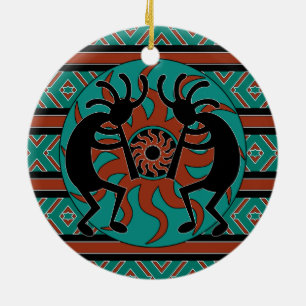 Adorno De Cerámica Tribal Sun Turquoise Kokopelli Navidad Suroeste